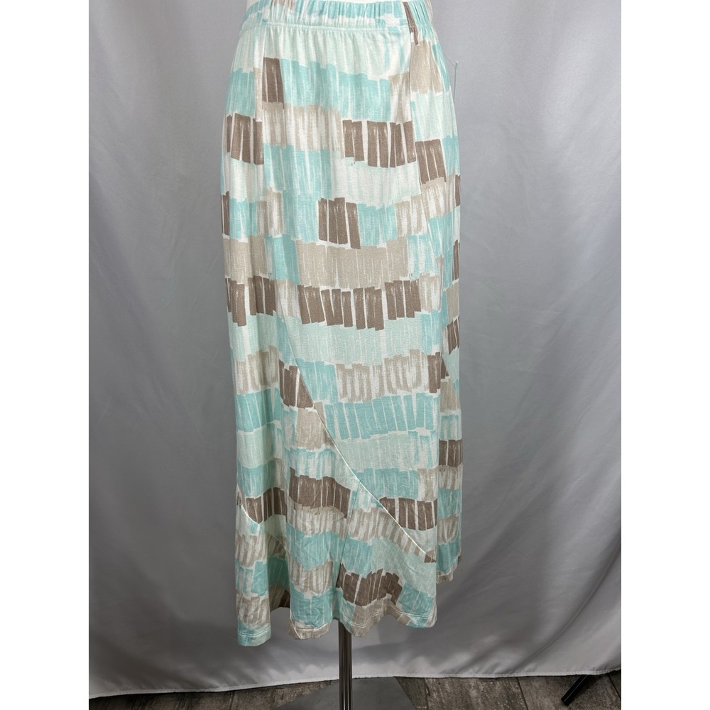 Multiples Women's Jersey Knit Maxi Skirt Size M Blue Brown Geo 90s Boho Feminine - Picture 3 of 13